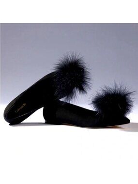 NEW Larroude Lee Pom Pom Flats Womens 7.5 Elegant Chic Whimsygoth Fairy